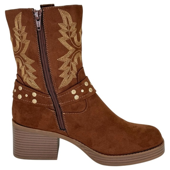 Sun + Stone Norahh Brown Microsuede Embroidered Womens Ankle Boots Size 8M - Picture 5 of 15